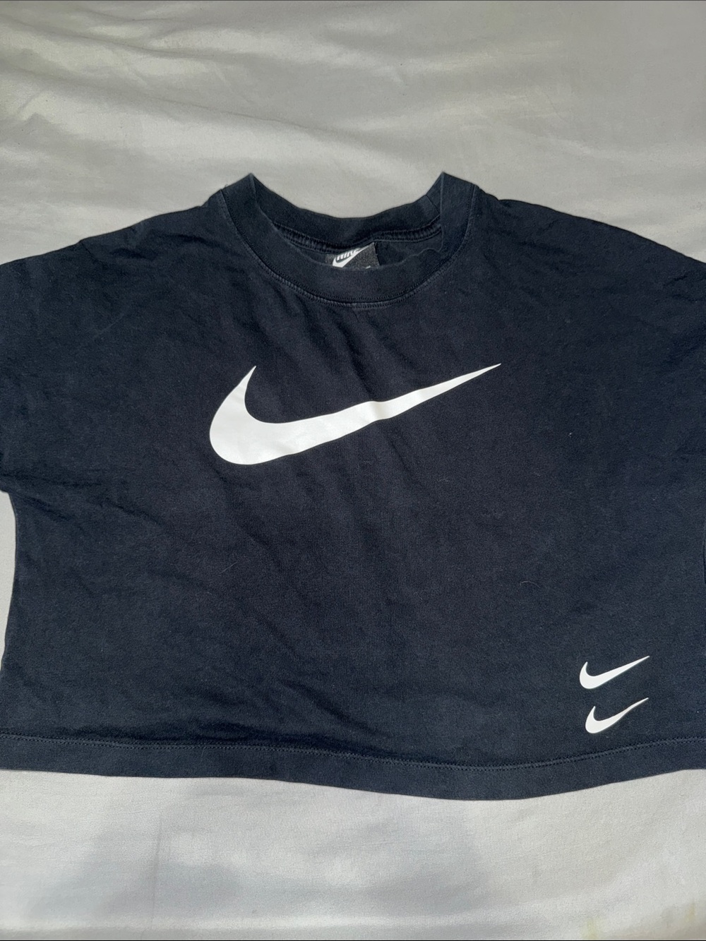 Nike Black Crop Tee with White Swoosh Logos